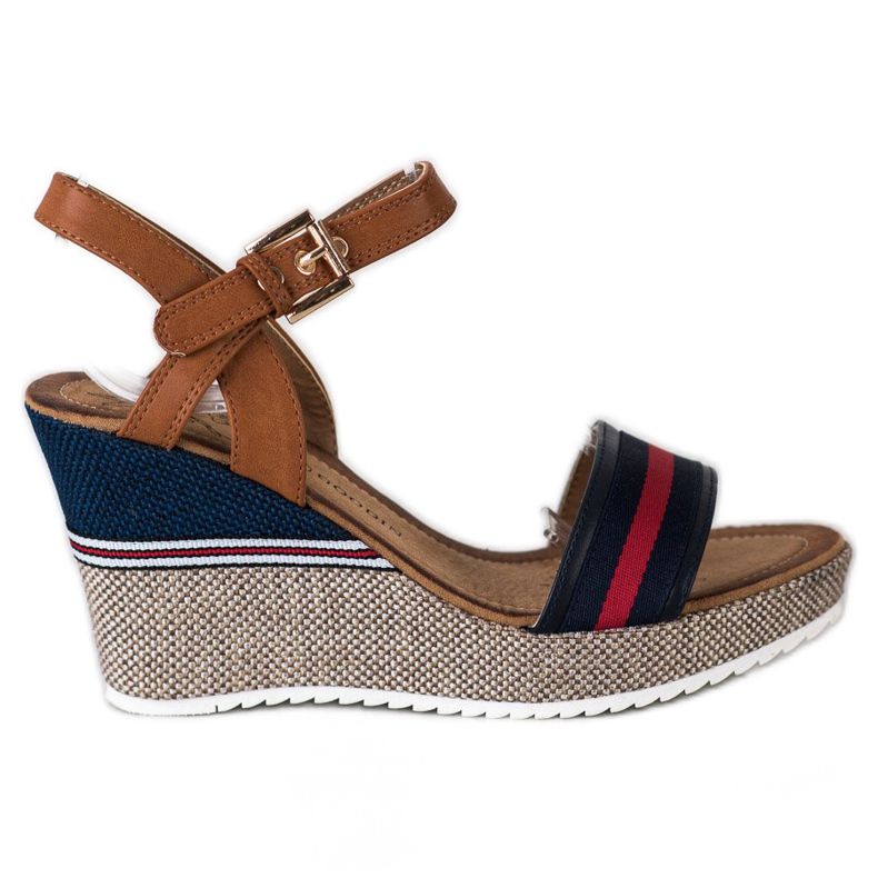 Goodin Wedge Sandals brown navy blue multicolored