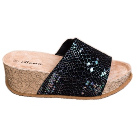 Bona Black Wedge Slippers Bona Black Wedge Slippers