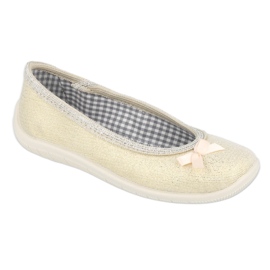 Befado children's slippers with a bow 980y103 beige golden