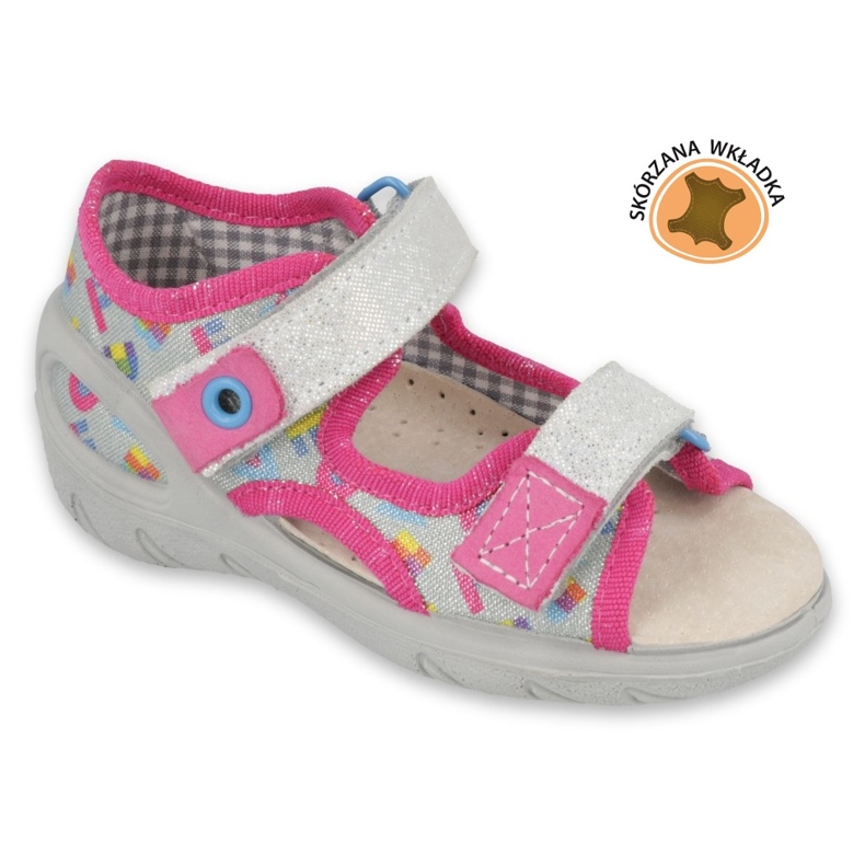 Befado children's slippers leather insert 065p149 pink grey