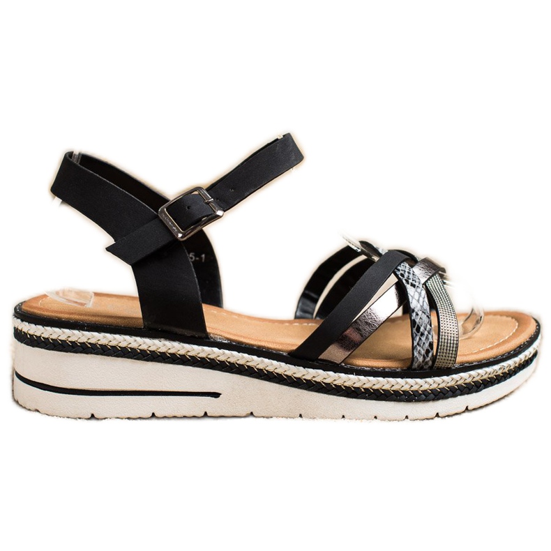 Groto Gogo Fashionable sandals on a low wedge black grey Groto Gogo Fashionable sandals on a low wedge black grey