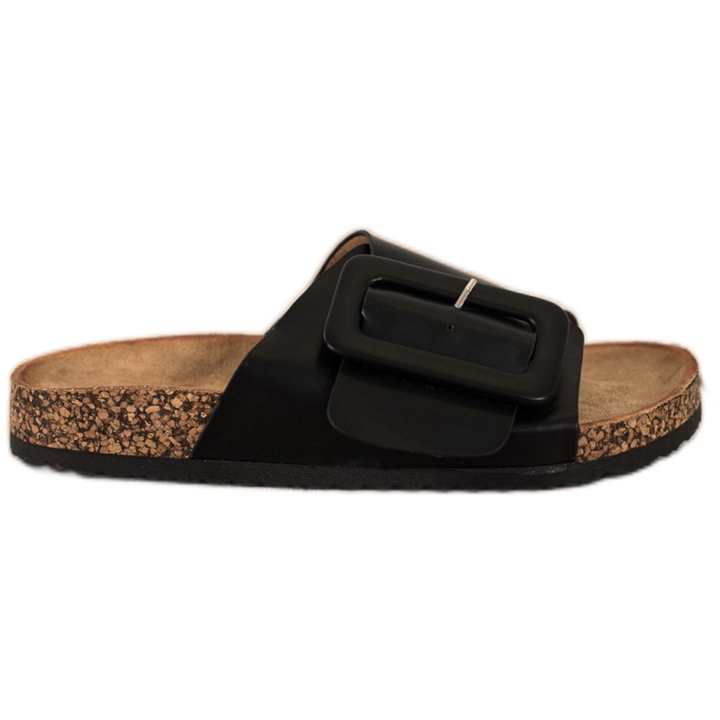 SHELOVET Eco Leather Slippers With Buckle black