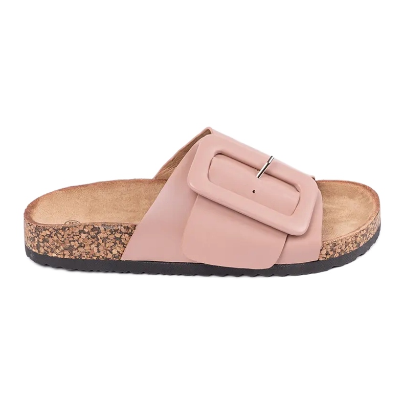 Eco Leather Slippers With Buckle pink