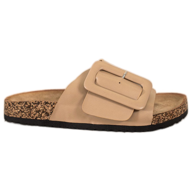 SHELOVET Eco Leather Slippers With Buckle brown