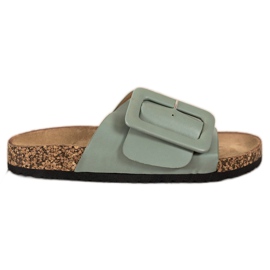 SHELOVET Eco Leather Slippers With Buckle green