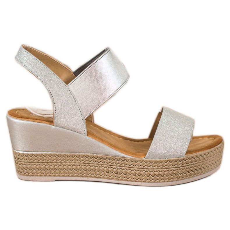 Camo Stylish wedge sandals with glitter silver grey