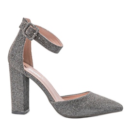 Gray shiny pumps on Mila's post grey Gray shiny pumps on Mila's post grey