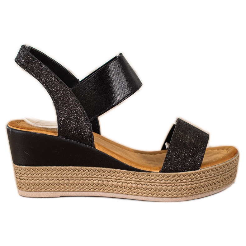 Camo Stylish wedge sandals with glitter black