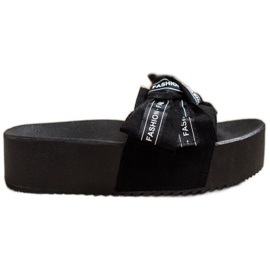 SHELOVET Slippers With Fashion Bow black