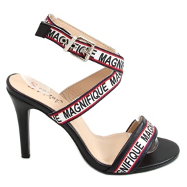 Black sandals on a high heel LL-170P Black white