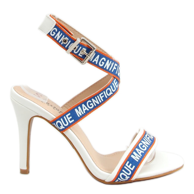 White sandals on a high heel LL-170P White blue