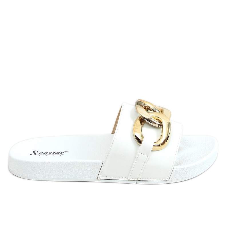 White CK203 White slippers with a chain