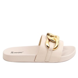 Beige slippers with a chain CK203 Beige