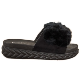 Seastar Black Slippers With Fur