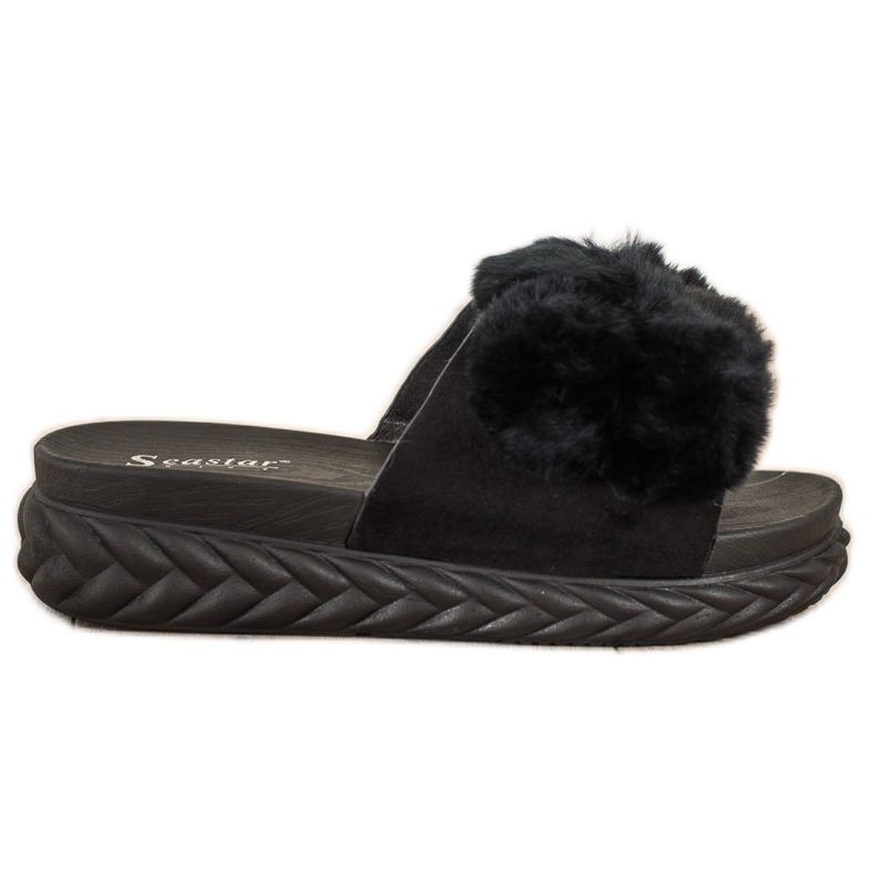 Seastar Black Slippers With Fur