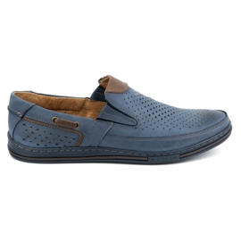 Polbut Men's leather shoes 09 for summer Navy blue with brown Polbut Men's leather shoes 09 for summer Navy blue with brown