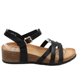 Black sandals on a cork wedge heel H072 Negro Black sandals on a cork wedge heel H072 Negro