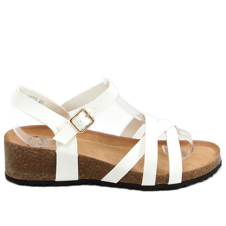 White sandals on a cork wedge heel H072 Blanco