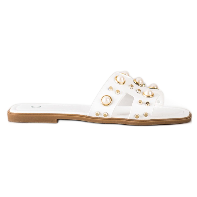 SHELOVET Fashionable Slippers With Rhinestones white SHELOVET Fashionable Slippers With Rhinestones white