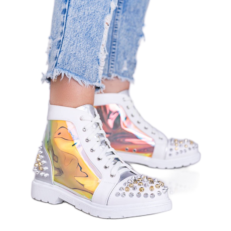 White and silver transparent boots with Lea studs