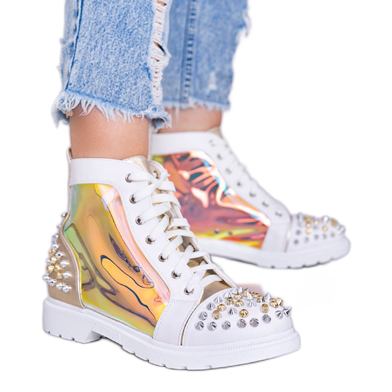 White and gold transparent boots with Lea studs