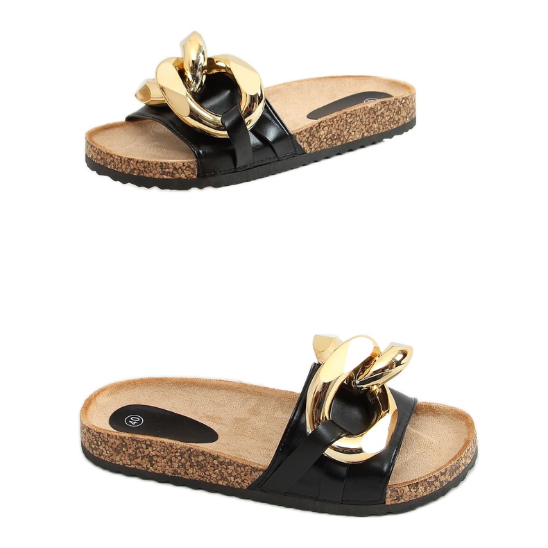 Black Slippers with a thick chain black CK201 Black