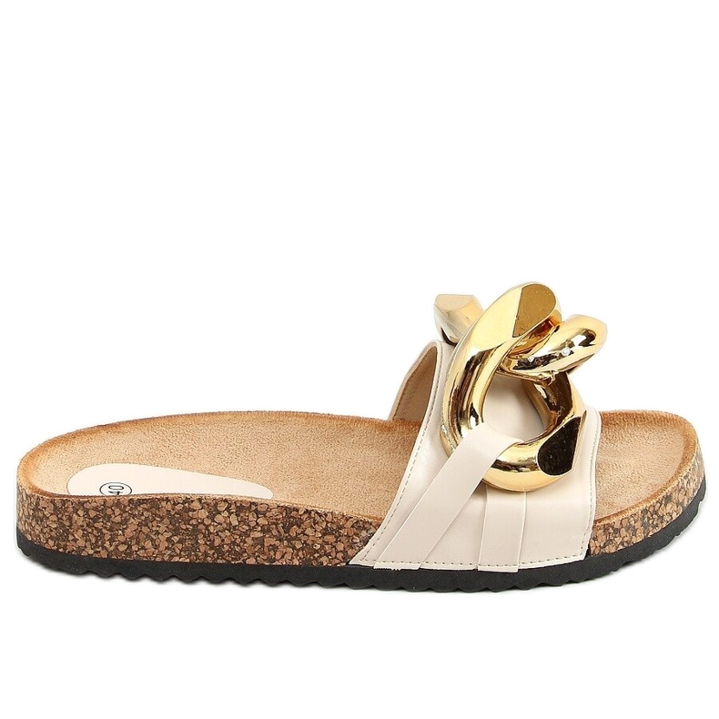 Beige Slippers with a thick chain CK201 Beige