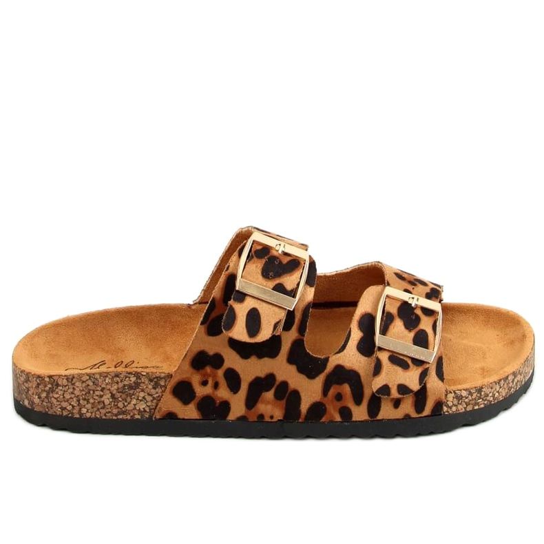 MS10005 Leopard patterned cork slippers brown