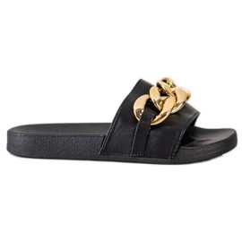 SHELOVET Black Slippers With Ornament