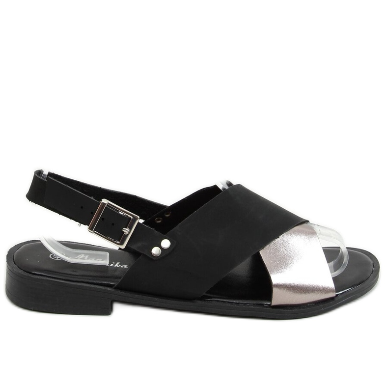 Black women's sandals S060117 Black silver