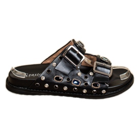 Seastar Fashionable Slippers With Crystals black