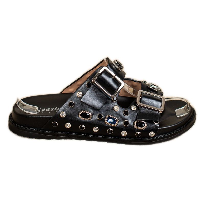 Seastar Fashionable Slippers With Crystals black