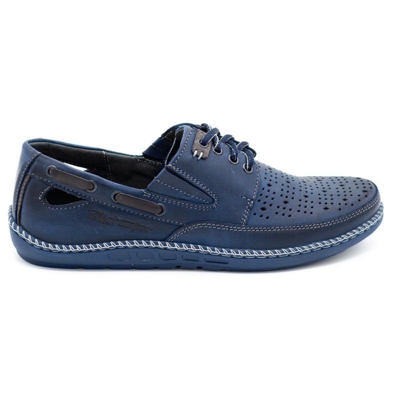 Polbut Men's shoes, openwork loafers J69L navy blue
