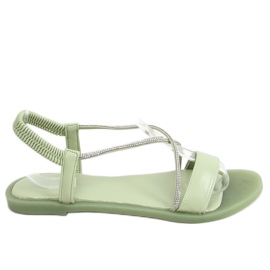 Sandals with cubic zirconia aquamarine 6793 Green