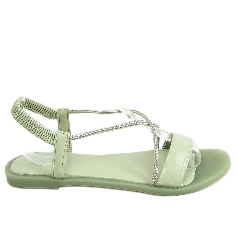 Sandals with cubic zirconia aquamarine 6793 Green