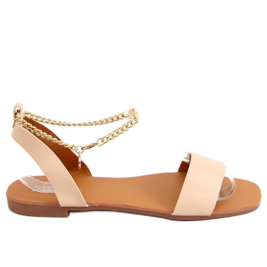Sandals with a chain beige HY23 11 Nude