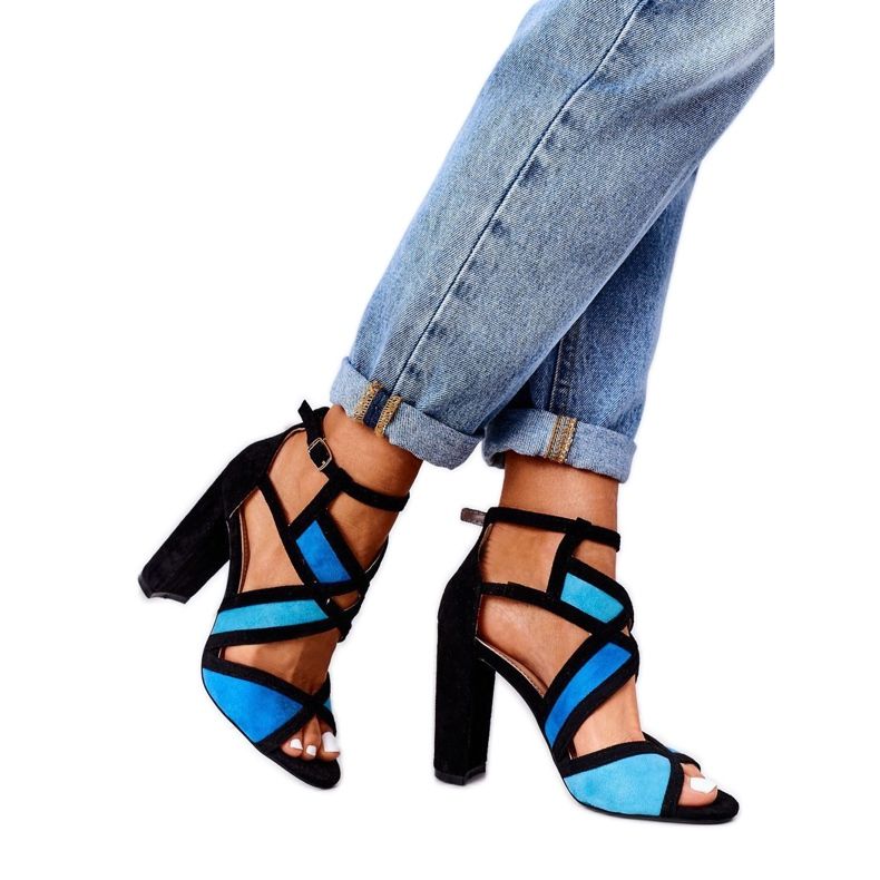PS1 Suede Sandals On A Bar Black And Blue Emolly