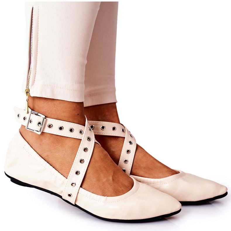 Folding Leather Ballerinas Lu Boo Beige