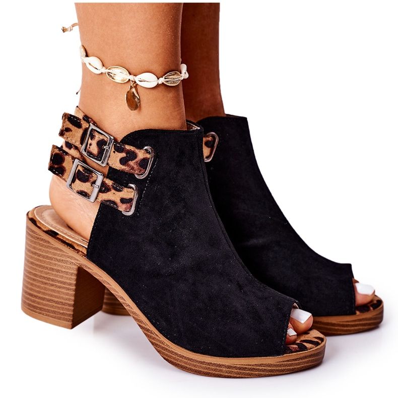 Suede Sandals On A Bar Lu Boo Black Leopard brown