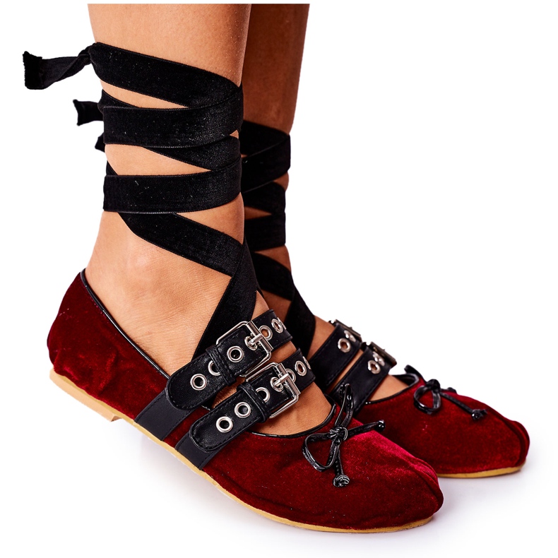 Tied Velor Ballerinas Lu Boo Burgundy red Tied Velor Ballerinas Lu Boo Burgundy red