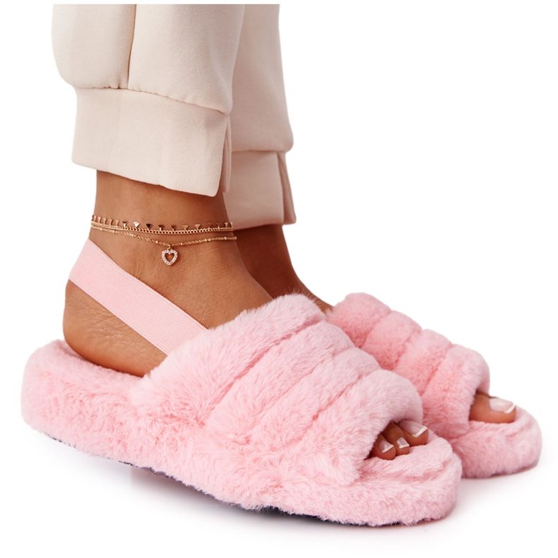 PS1 Fur Slippers On A Light Pink Snowflake Platform