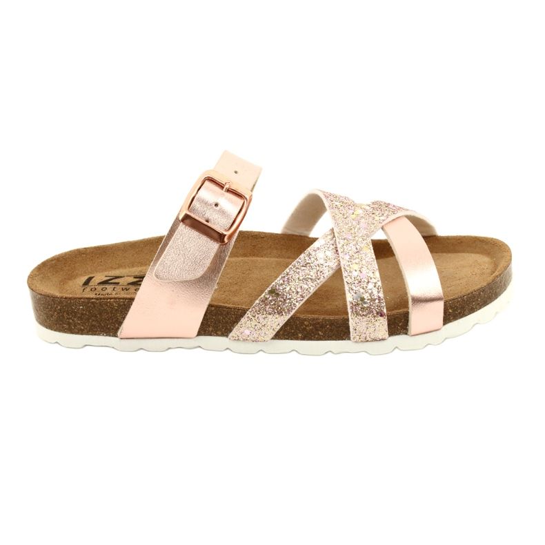 IZZI Women's metallic flip-flops-pink golden gold