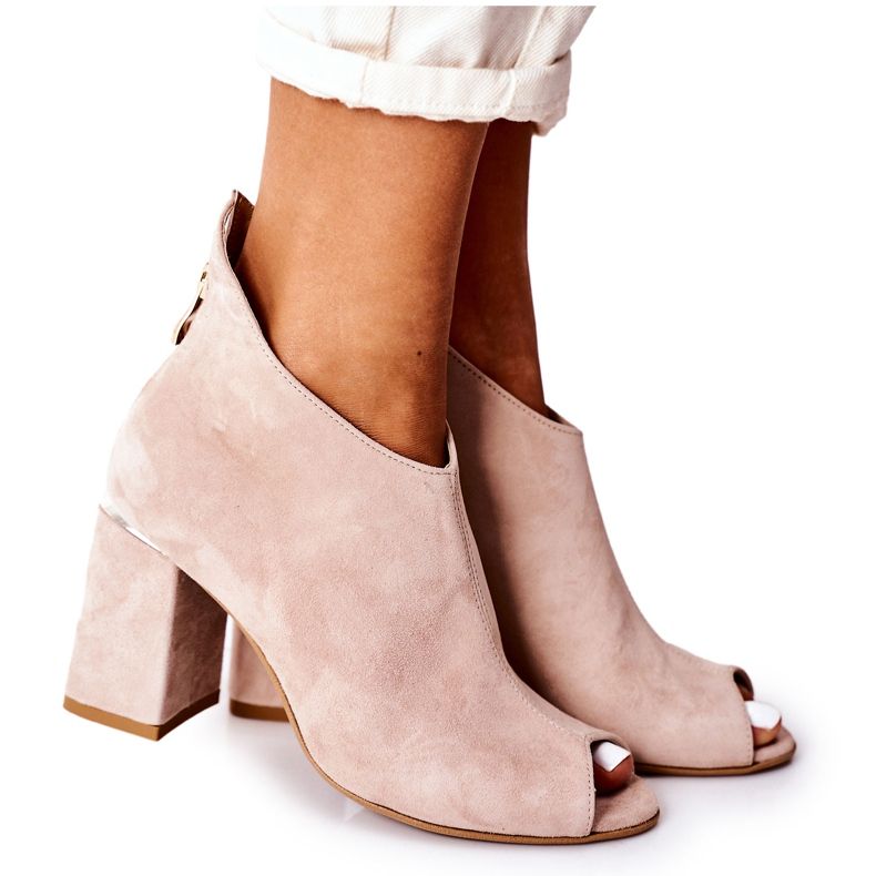 Suede Booties On A Bar Lewski Shoes 3044 Beige