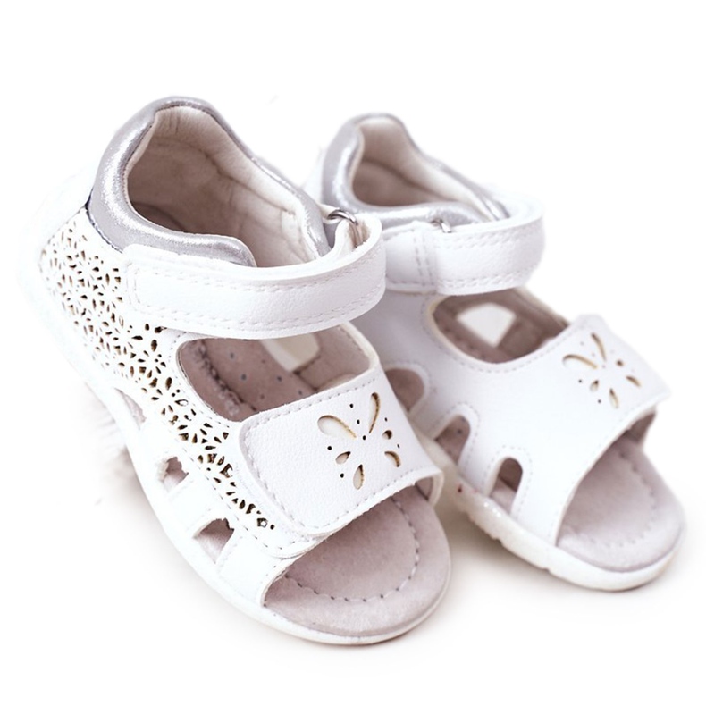 Apawwa Children's Leather Sandals With Velcro White Meera