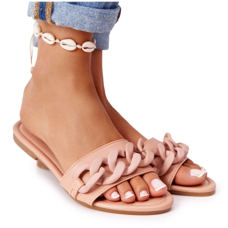 PS1 Leather Slippers With Chain Camel Step By Step khaki