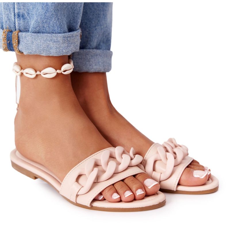 PS1 Leather Slippers With A Chain Beige Step By Step