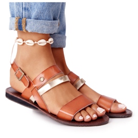 PE1 Women's flat sandals, brown and gold Doris golden PE1 Women's flat sandals, brown and gold Doris golden