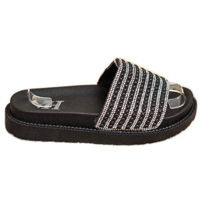SHELOVET Slippers On The Platform With Cubic Zirconia black