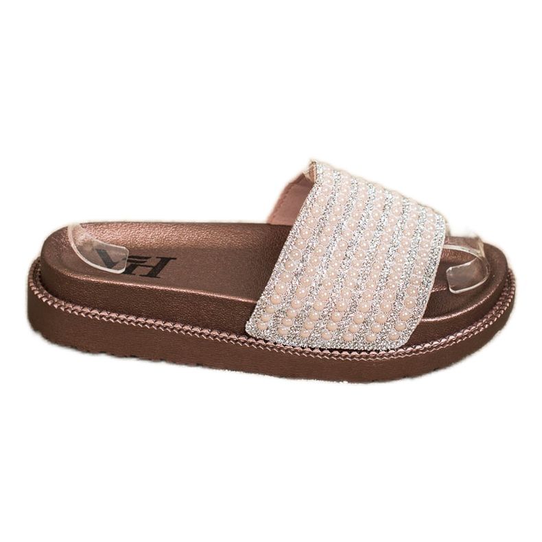 SHELOVET Slippers On The Platform With Cubic Zirconia beige golden