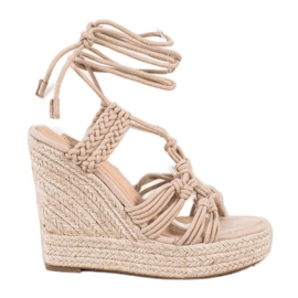 Seastar Tied Sandals On A High Wedge beige